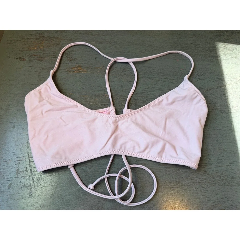 Volcom Womens Pink Lace Up Back Bralette Bikini Top Size XXL O0111703